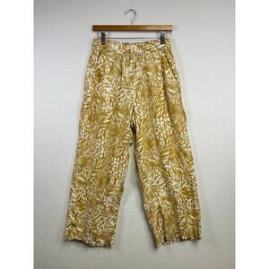 Christian Siriano 100% linen wide leg pants, yellow white botanical size medium‎